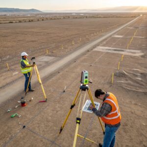 Геодезические работы на строительных площадках – геодезисты выполняют разметку осей и геодезическую инспекцию на строительной площадке.